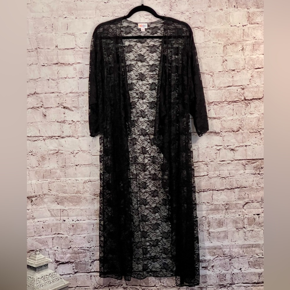 Lularoe Joy Medium Solid Black Lace Duster Cardig… - image 1